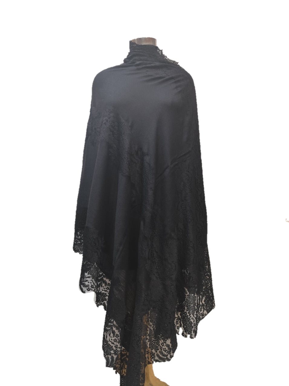 Bamboo Silk Cashmere 4 side Lace Stole.