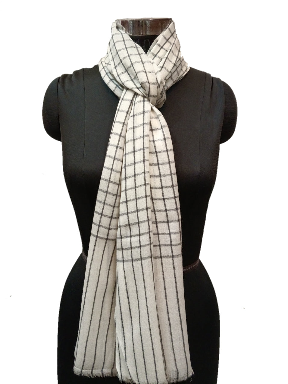 Cashmere Check-Stripe Stole.