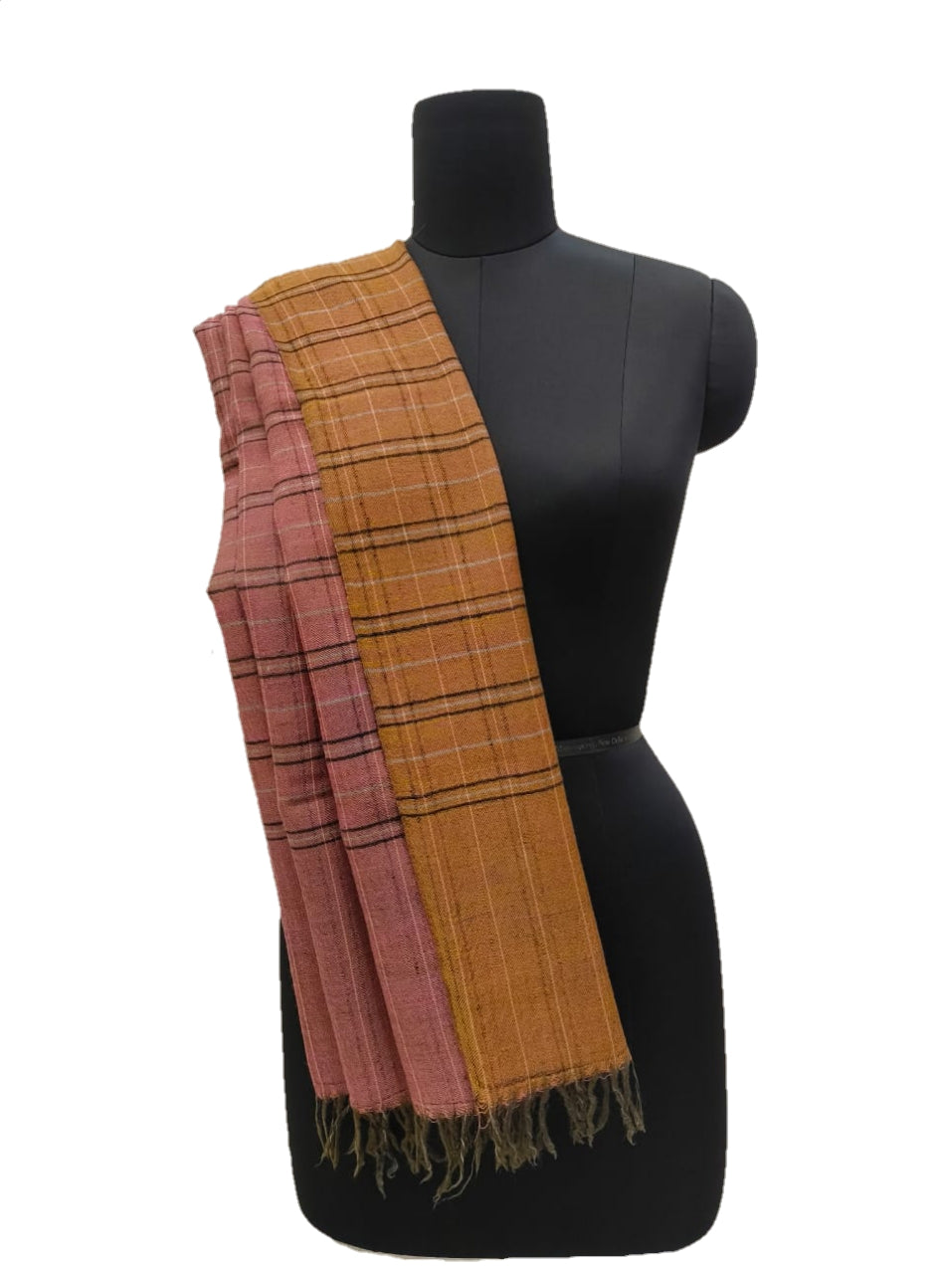 Pure Pashmina Handmade Reversible check stripe Shawl.