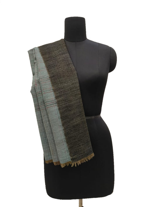 Pure Pashmina Handmade Reversible check stripe Shawl.