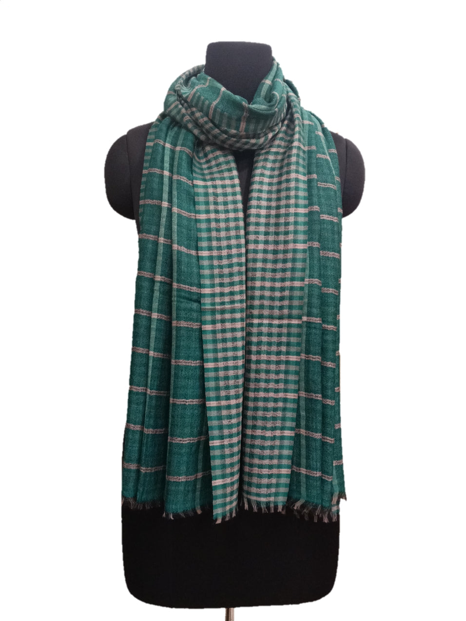 Cashmere Check-Stripe Stole.
