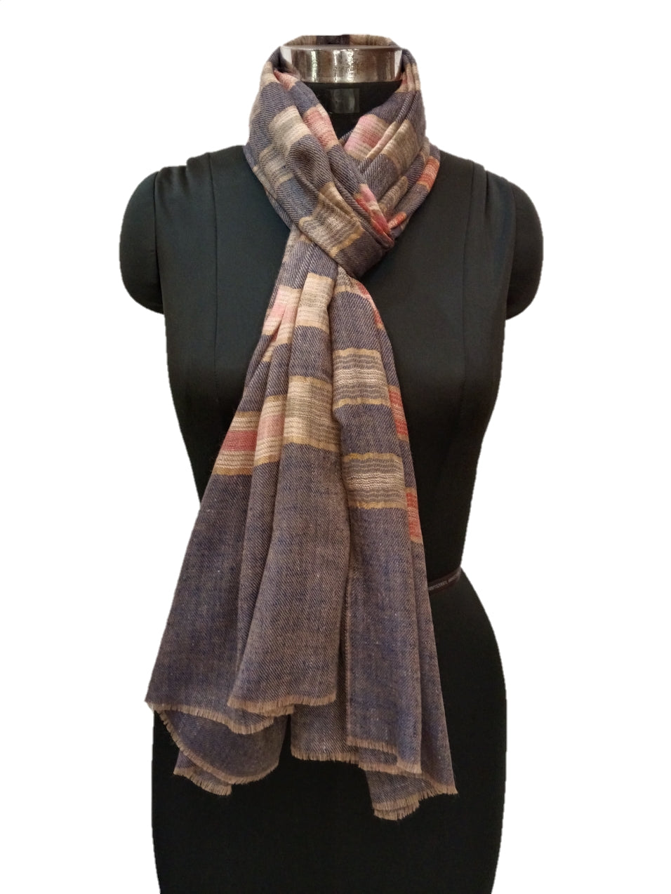 Pure Pashmina Handmade Ikkat Zari Reversible Stole.