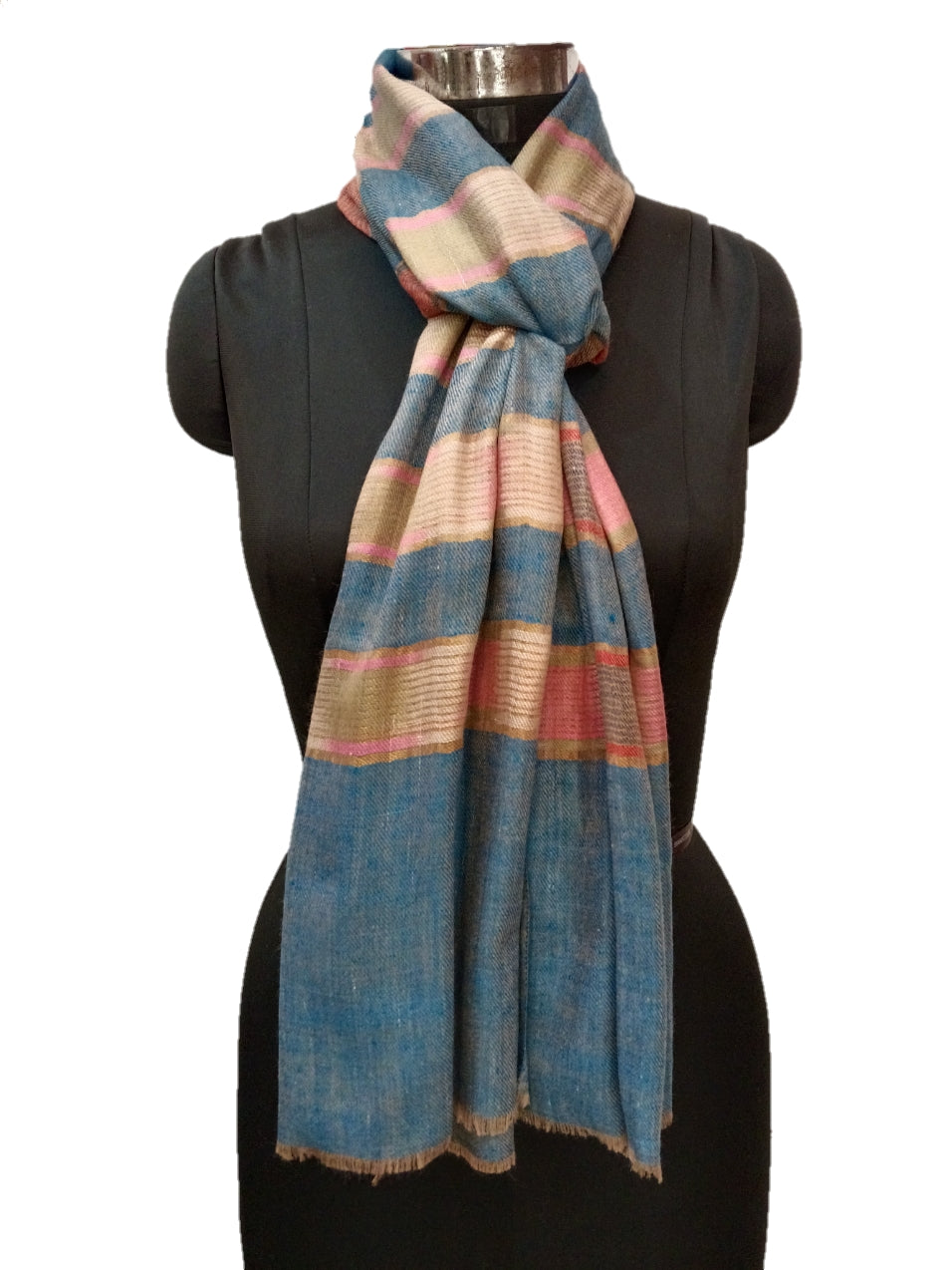 Pure Pashmina Handmade Ikkat Zari Reversible Stole.