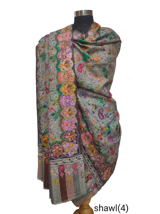 Pashmina Blended Kalamkari outlined shawl.