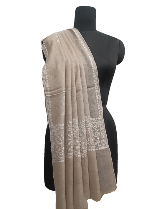 Pure Pashmina Embroidered border Shawl.
