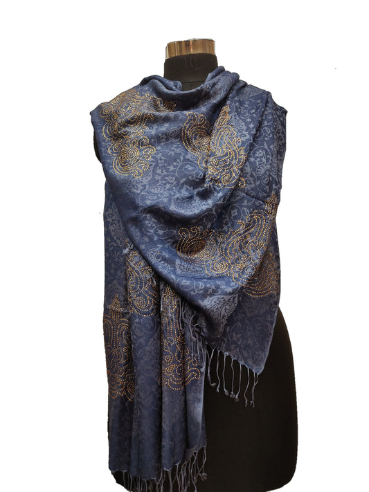 Pure Silk - Bamboo Silk Self Swarovski Stole.