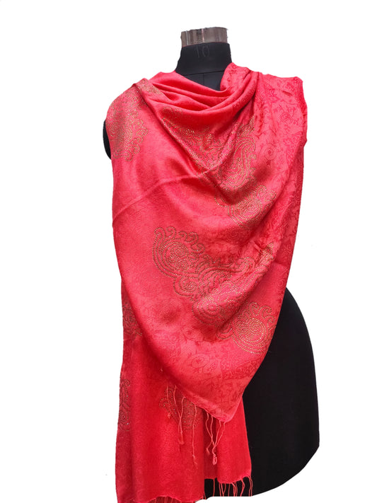 Pure Silk-Bamboo Silk Self Swarovski Stole.