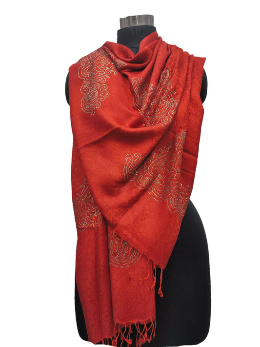 Pure Silk-Bamboo Silk Self Swarovski Stole.