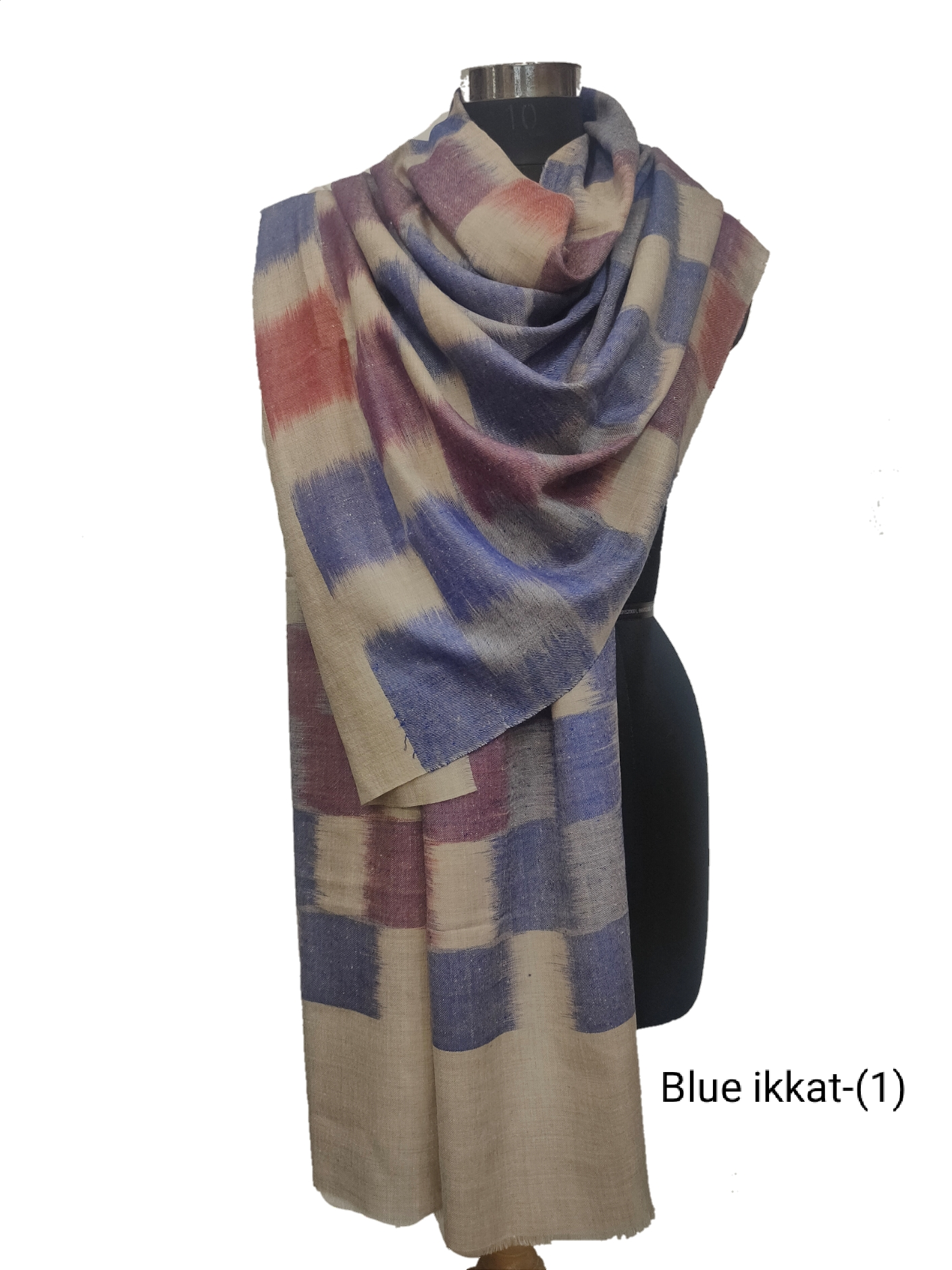 Pure handwoven Kashmir Pashmina Stole Ikkat Stripe.