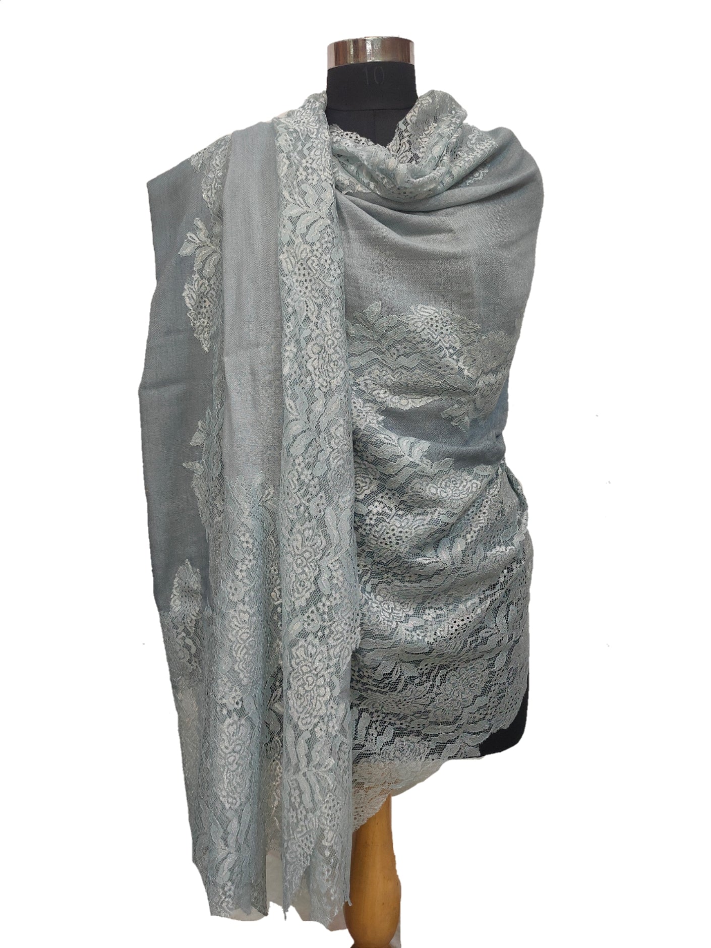 Bamboo Silk Cashmere 4 side lace Stole.