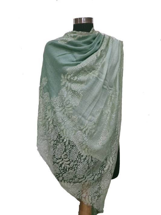 Bamboo silk cashmere 4 side lace Stole.