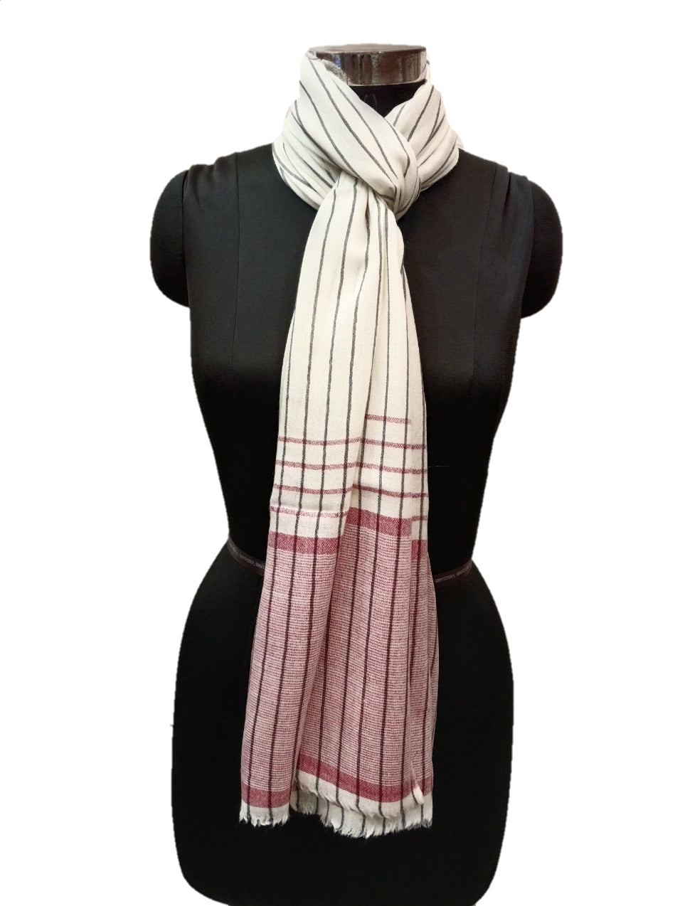 Cashmere Check-Stripe Stole.