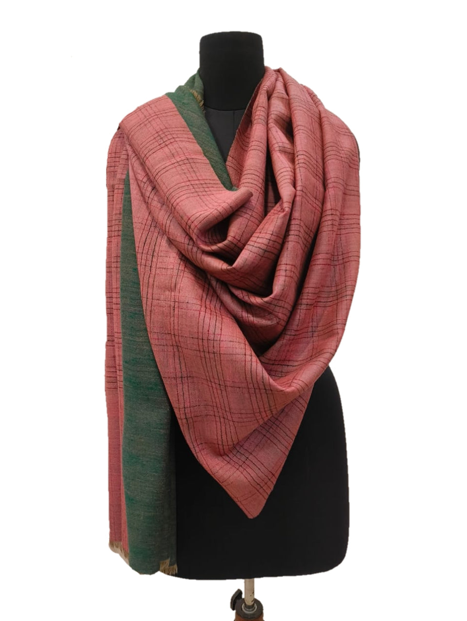 Pure Pashmina Handmade  Reversible check stripe Shawl.