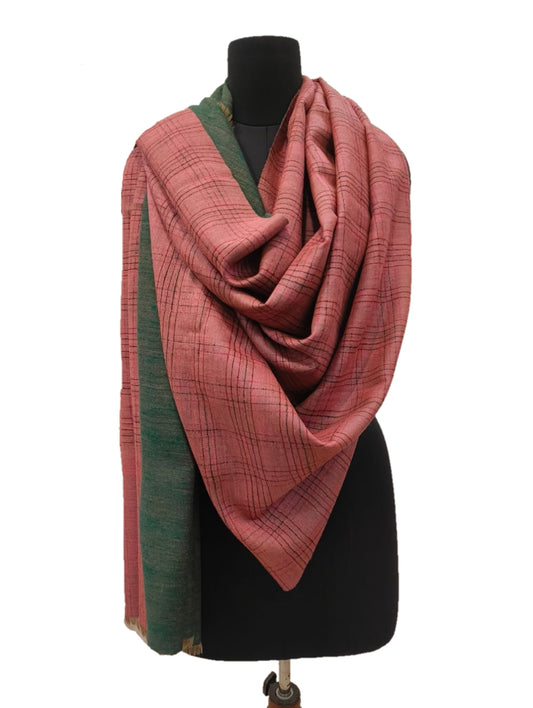 Pure Pashmina Handmade  Reversible check stripe Shawl.