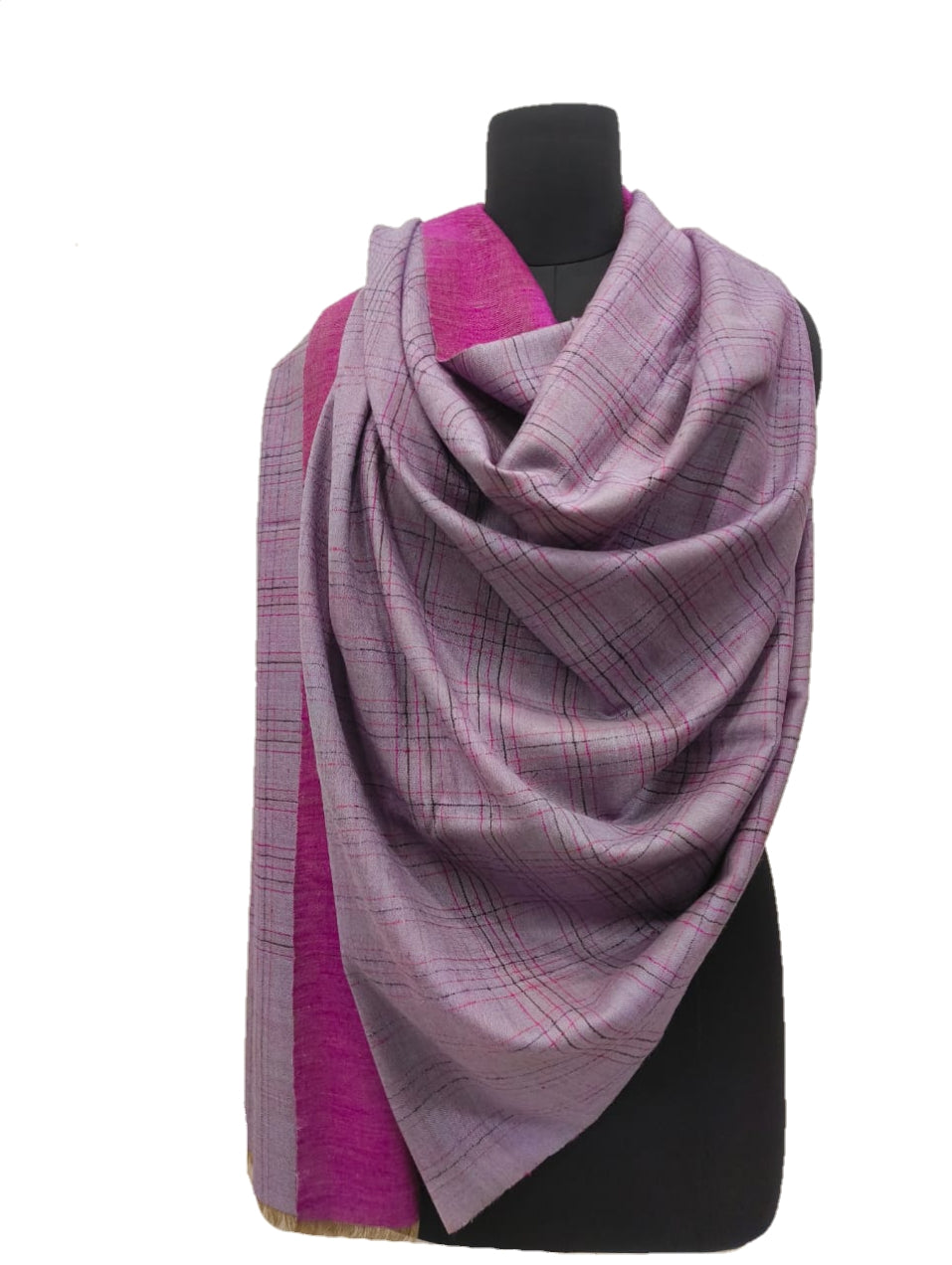 Pure Pashmina Handmade  Reversible check stripe Shawl.