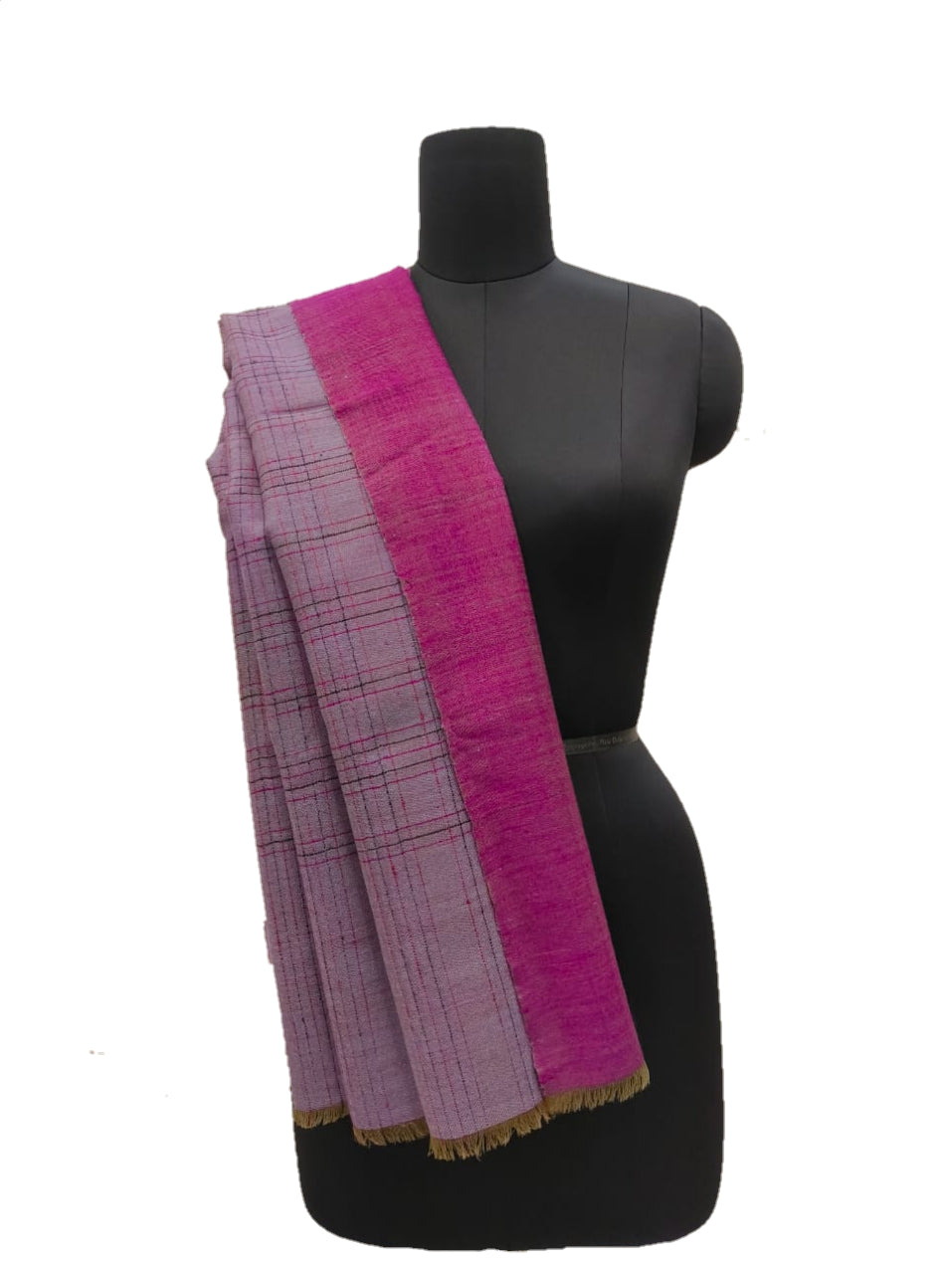 Pure Pashmina Handmade  Reversible check stripe Shawl.