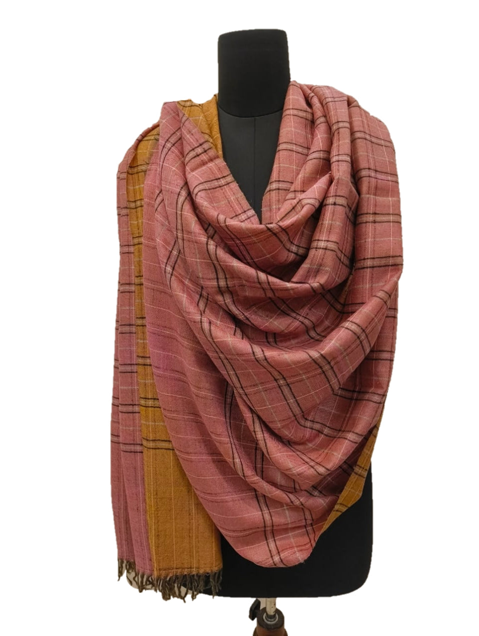 Pure Pashmina Handmade  Reversible check stripe Shawl.