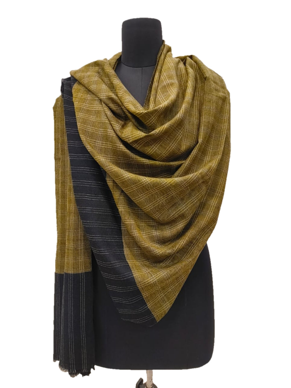 Pure Pashmina Handmade check stripe Shawl.