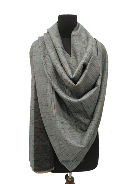 Pure Pashmina Handmade  Reversible check stripe Shawl.
