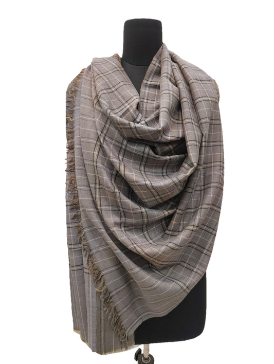 Pure Pashmina Handmade  Reversible check stripe Shawl.