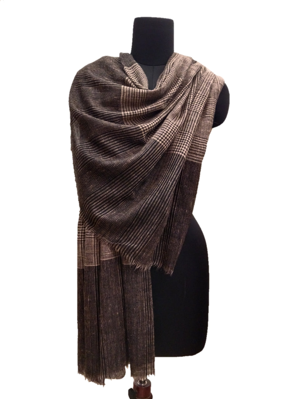 Pure Pashmina Handmade check stripe Shawl.
