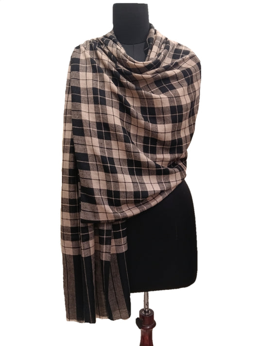 Pure Pashmina Handmade check stripe Shawl.