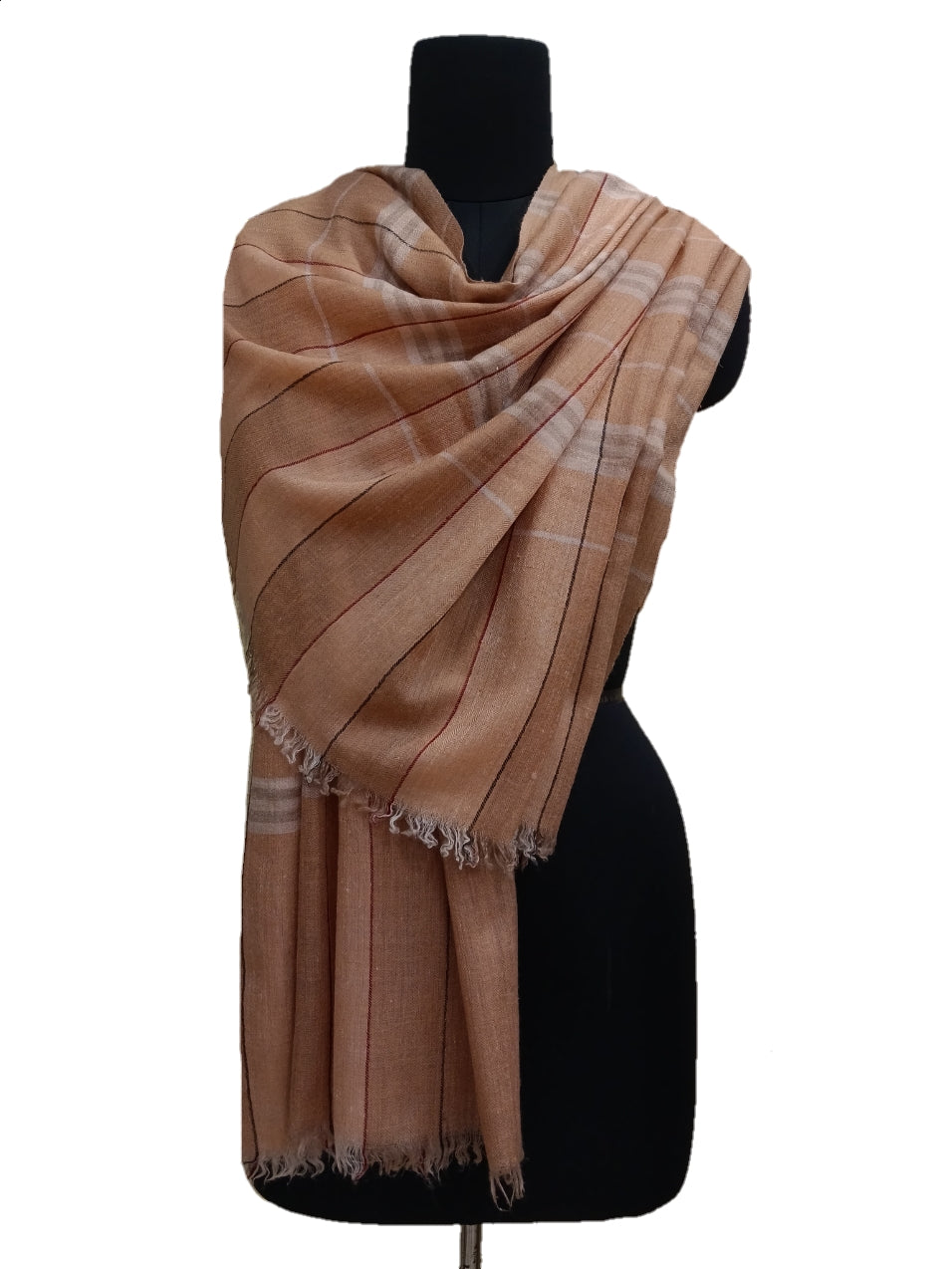Pure Pashmina Handmade check stripe Shawl.