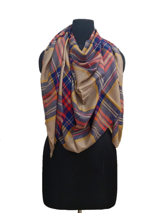Cashmere Check-Stripe Stole.