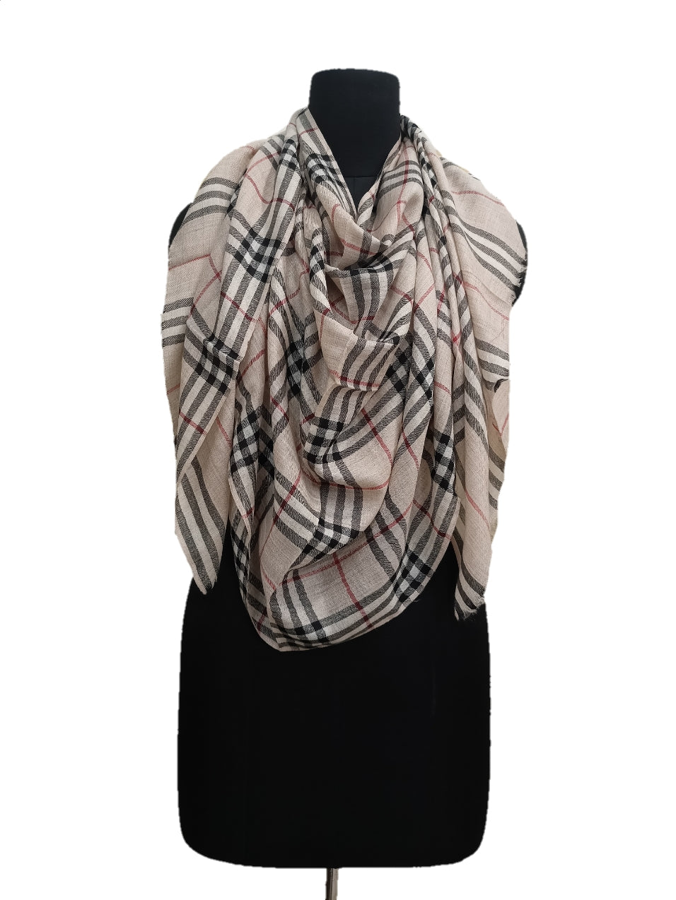 Cashmere Check-Stripe Stole.