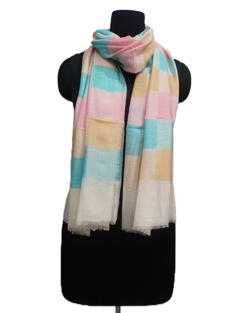 Cashmere Check-Stripe Stole.