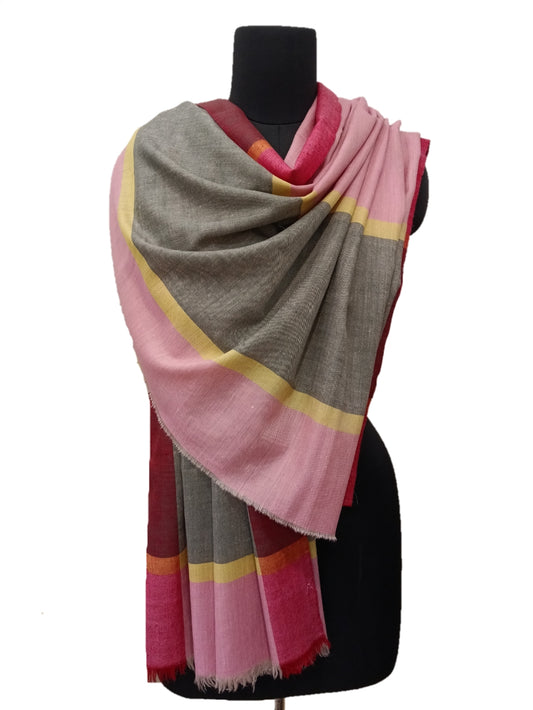 Pure Pashmina Handmade check stripe Shawl.