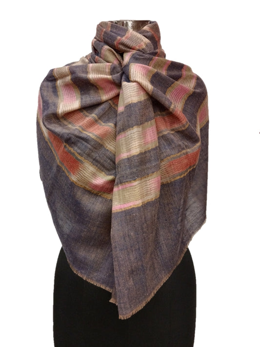 Pure Pashmina Handmade Ikkat Zari Reversible Stole.