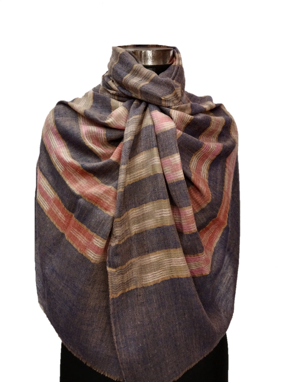 Pure Pashmina Handmade Ikkat Zari Reversible Stole.