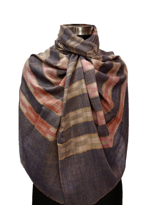Pure Pashmina Handmade Ikkat Zari Reversible Stole.