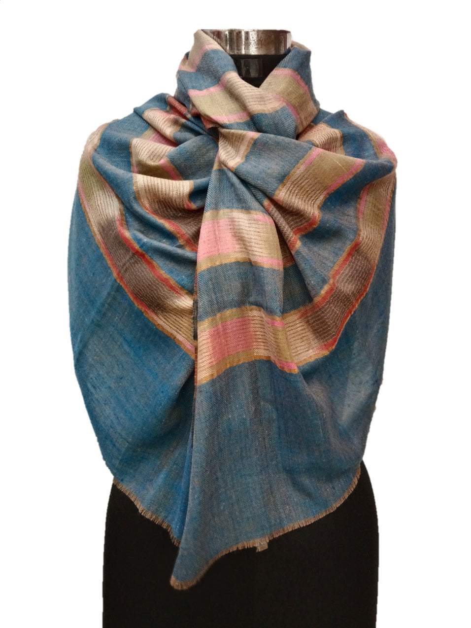 Pure Pashmina Handmade  Ikkat Zari Reversible Stole.