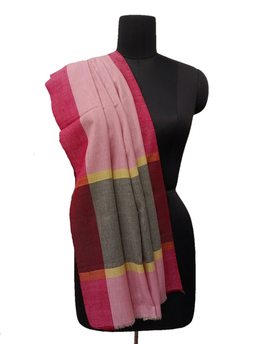 Pure Pashmina Handmade check stripe Shawl.