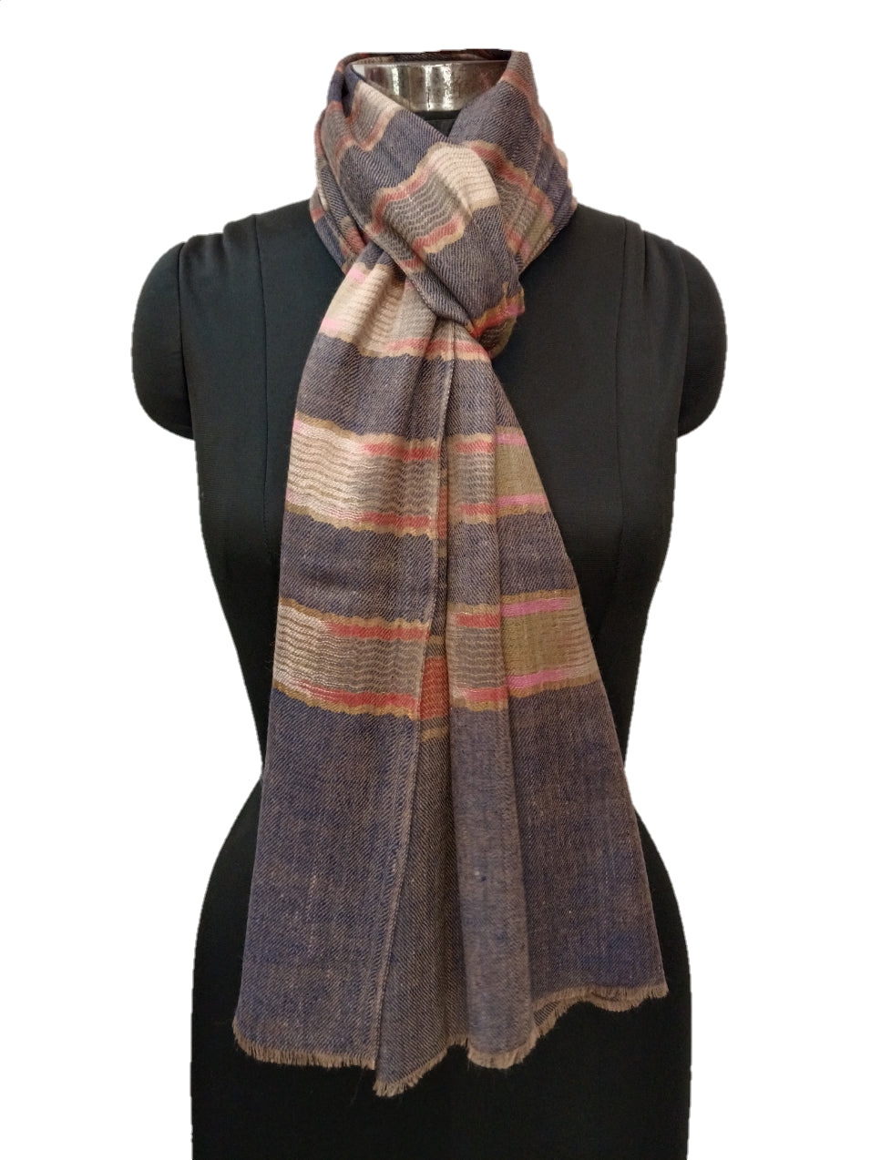 Pure Pashmina Handmade Ikkat Zari Reversible Stole.