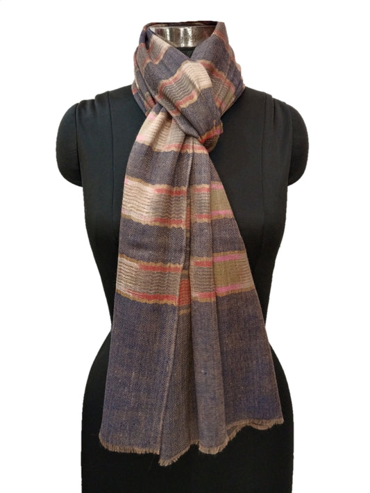 Pure Pashmina Handmade Ikkat Zari Reversible Stole.