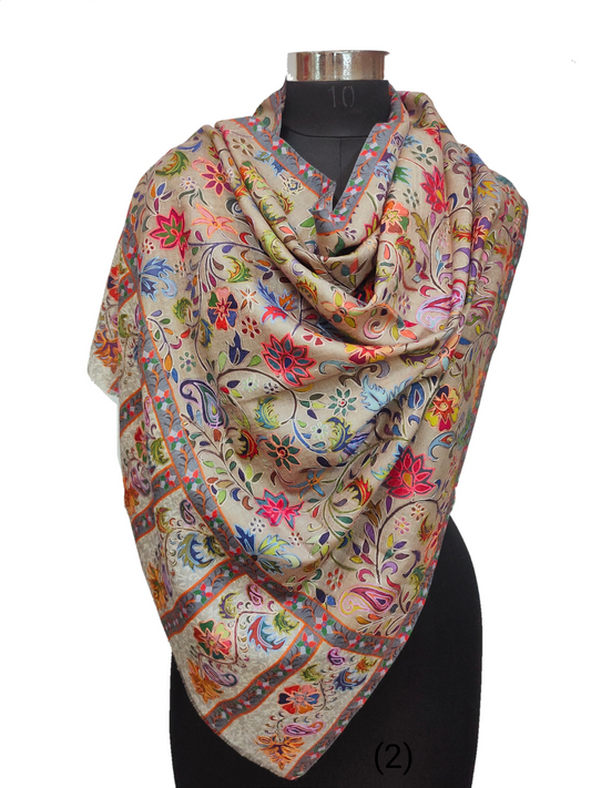 Pashmina Blended Kalamkari outlined stole.