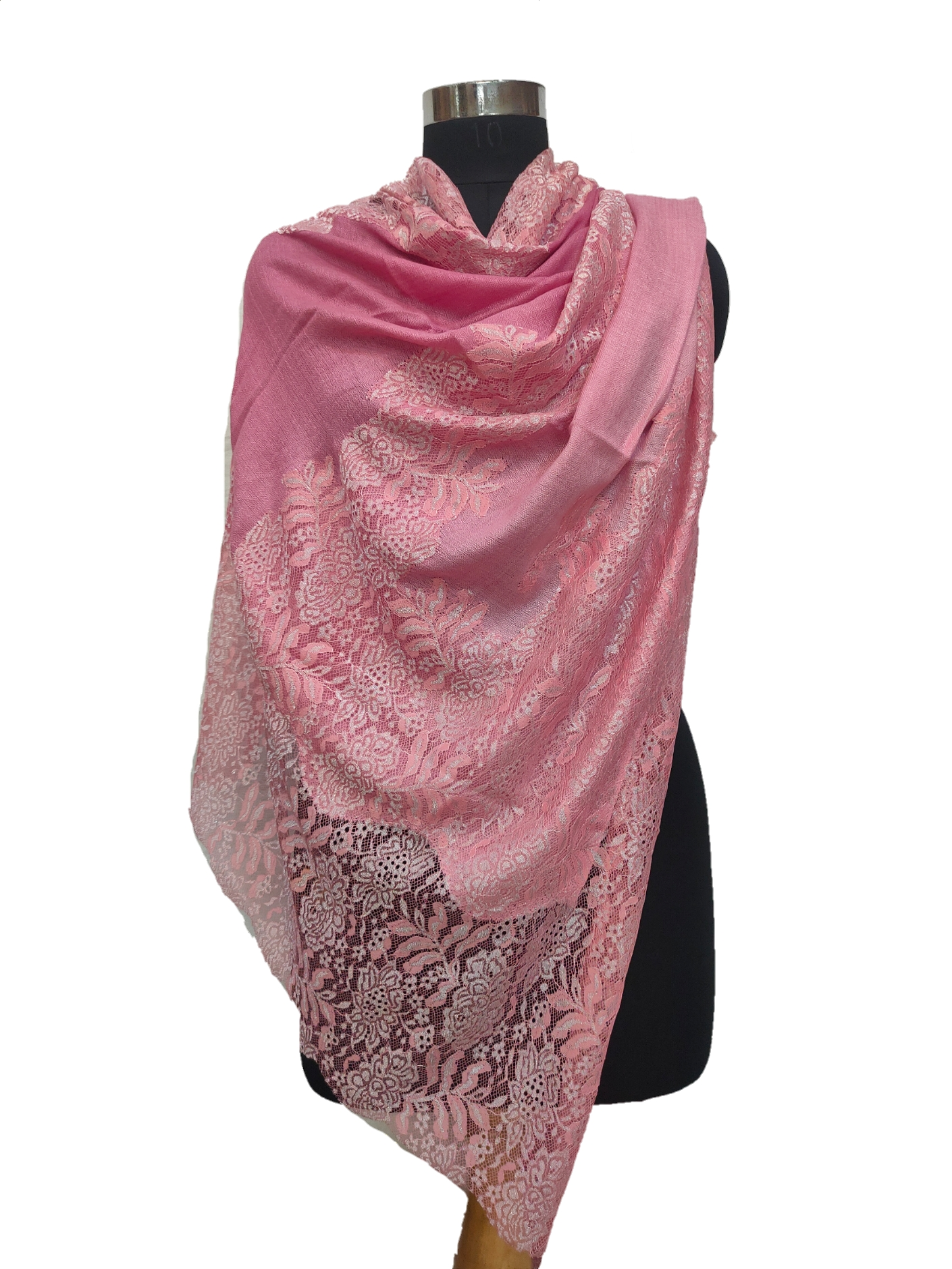 Bamboo Silk Cashmere 4 side lace Stole.