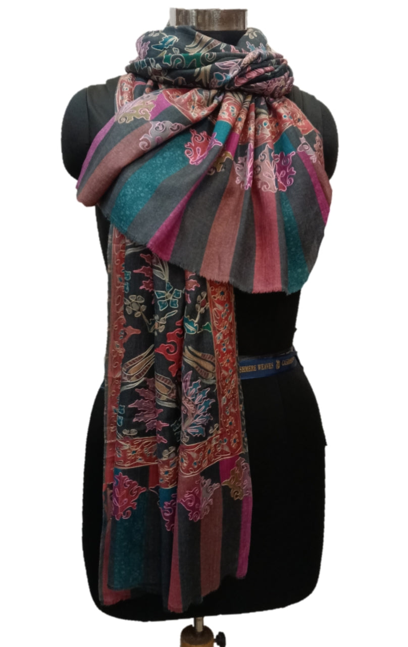 Cashmere Pashmina Blended kalamkari Outline Stole.