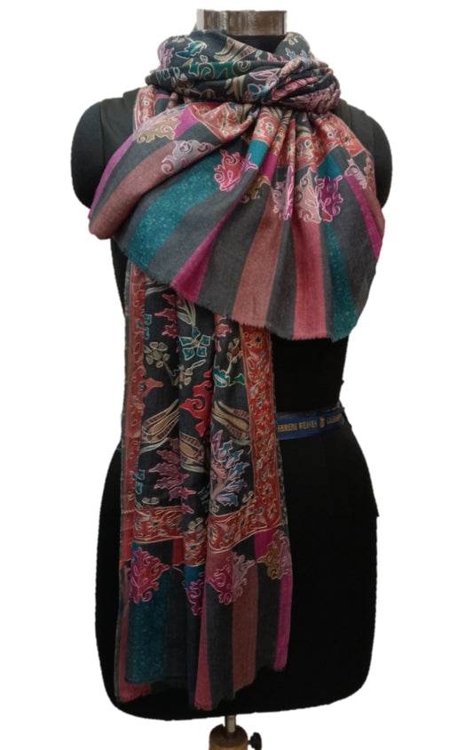 Cashmere Pashmina Blended kalamkari Outline Stole.
