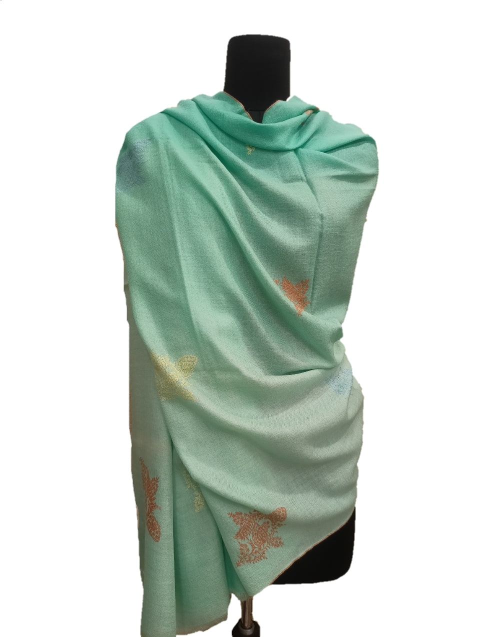 Pure Pashmina Embroidered border Shawl.