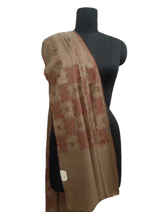 Pure Pashmina Embroidered border Shawl.