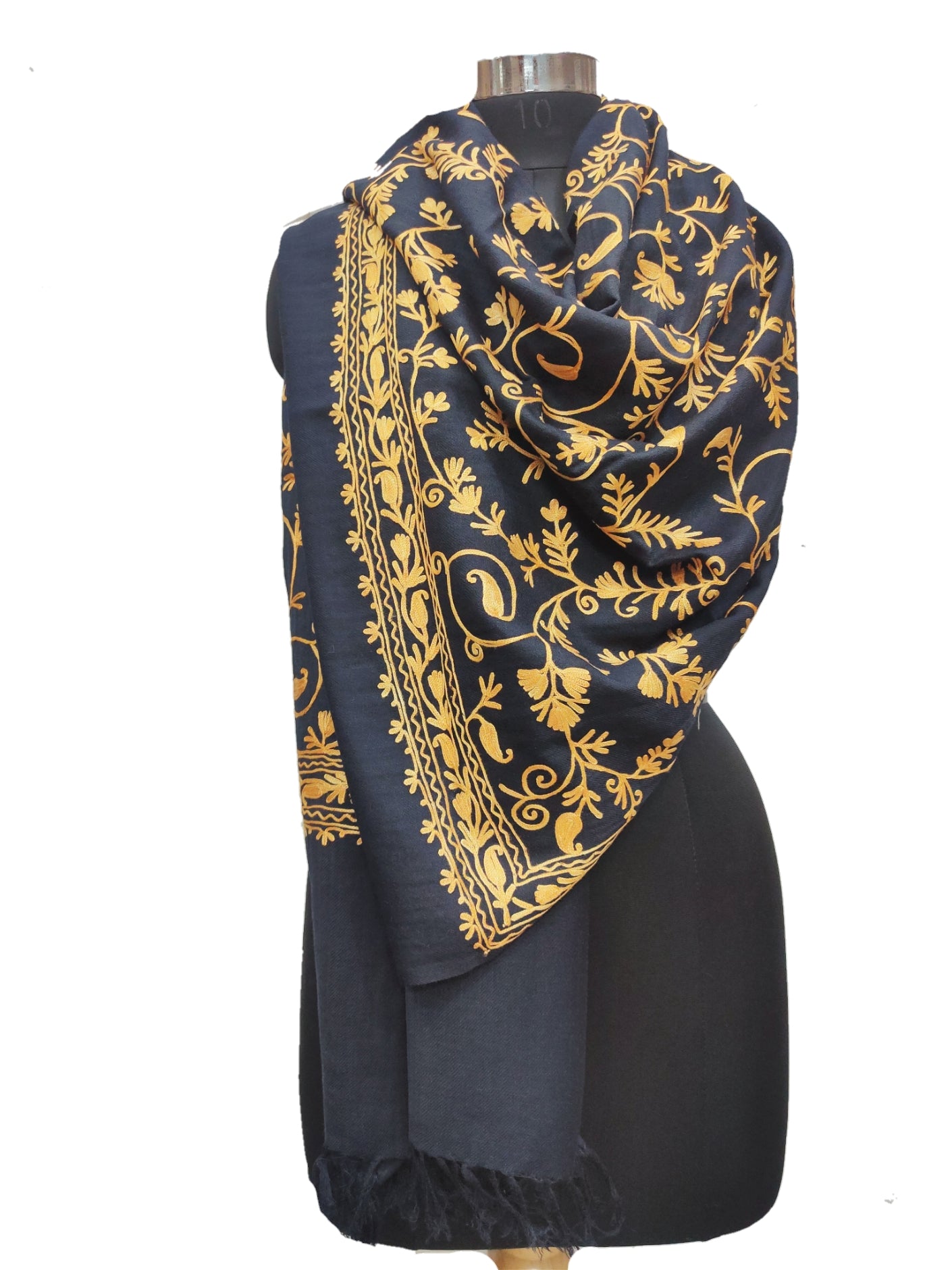 Fine Wool Aari Embroidery Stole.