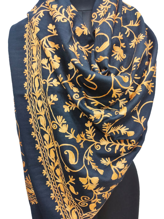 Fine Wool Aari Embroidery Stole.