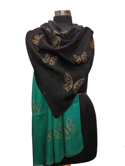 Regular Swarovski On Herringbone Fine Wool Stole.
