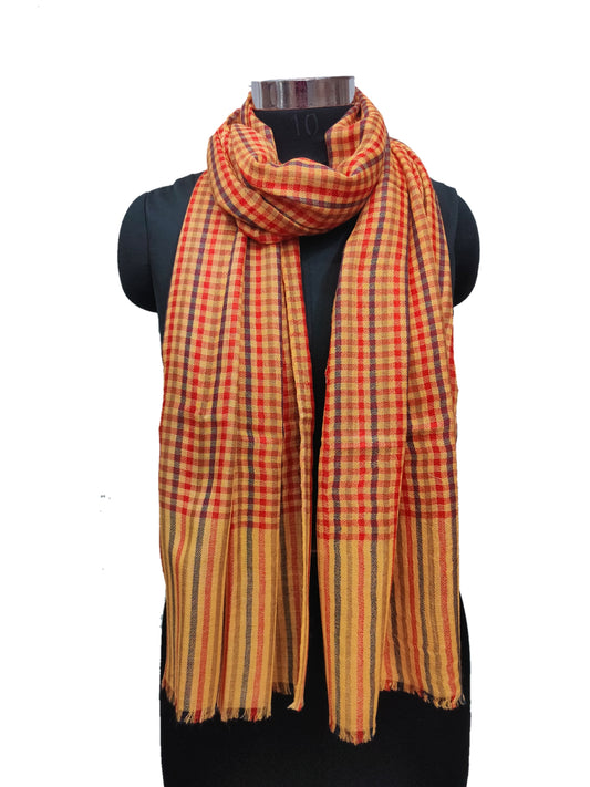 Cashmere Check-Stripe Stole.