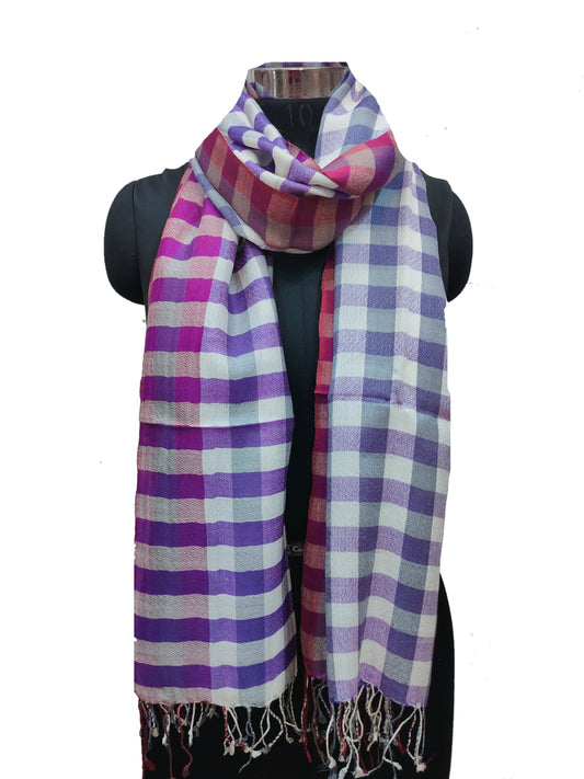 Cashmere Check-Stripe Stole.