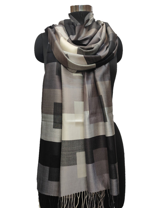 Pure Silk Checks Jaquard Asstd Stole.